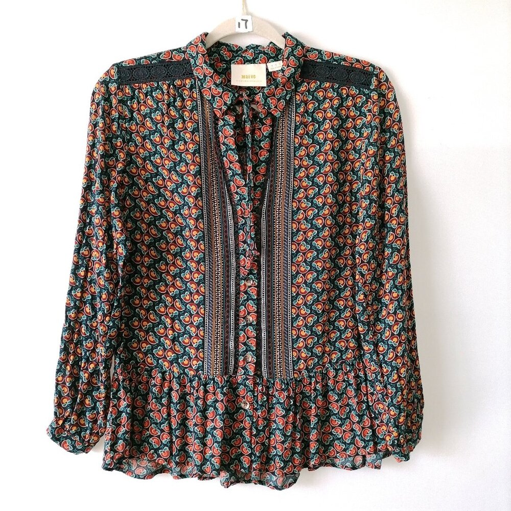Maeve By Anthropologie Womens Blue Janie Flounced Peasant Blouse Top Size 0